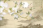 中式梨花山水花鸟图