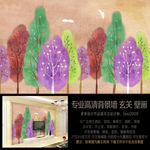 七彩卡通树儿童背景墙