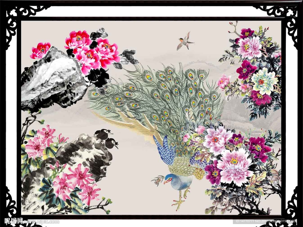 国画牡丹孔雀图