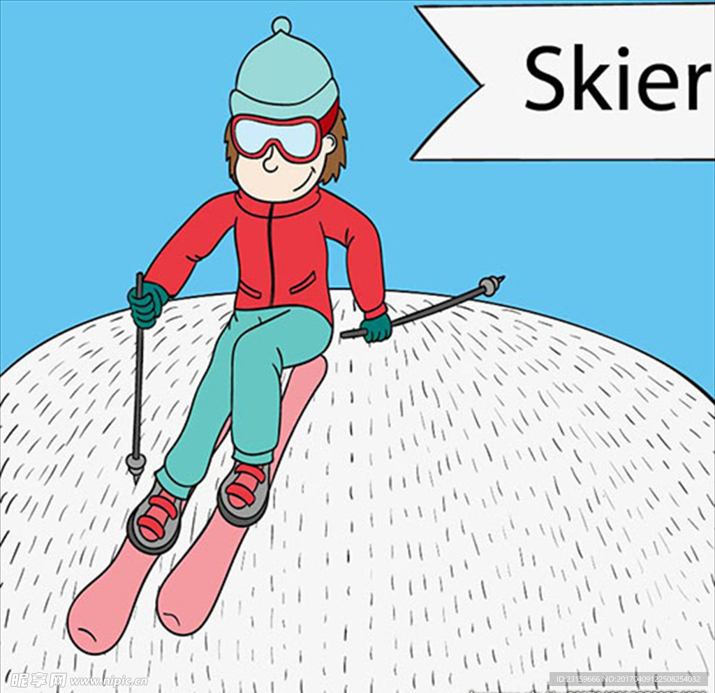 简笔卡通冬季滑雪的男子