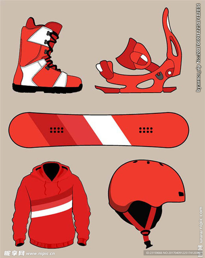 卡通红色滑雪配件元素