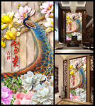玉雕吉祥富贵孔雀玄关背景墙