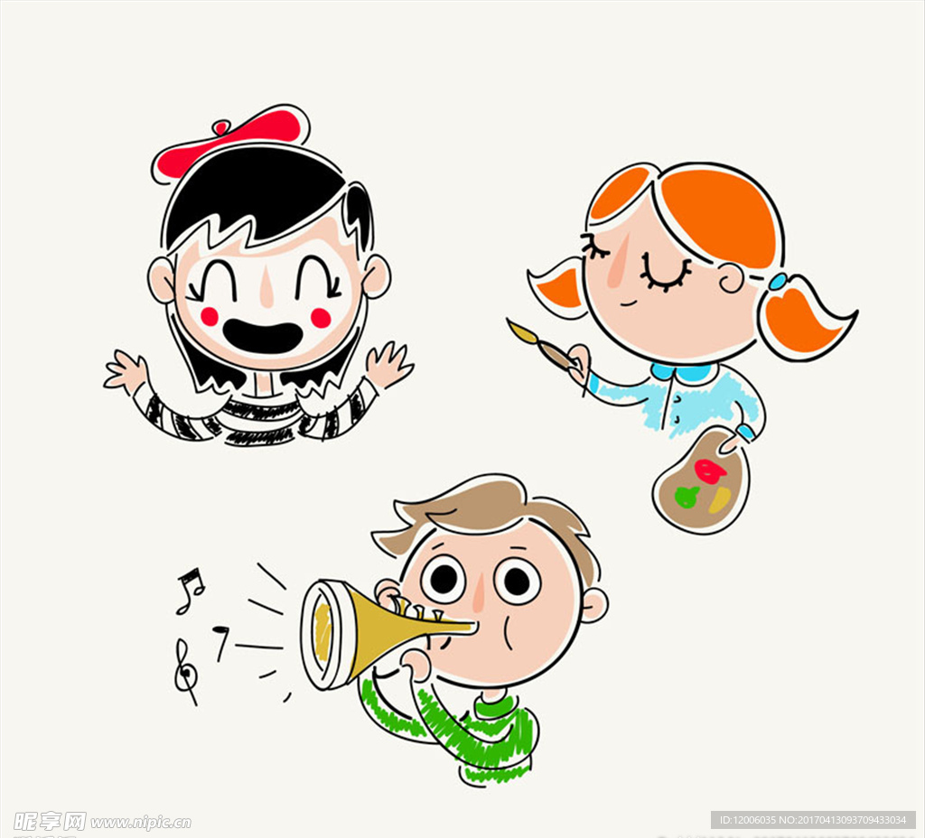 3款彩绘儿童头像矢量素材