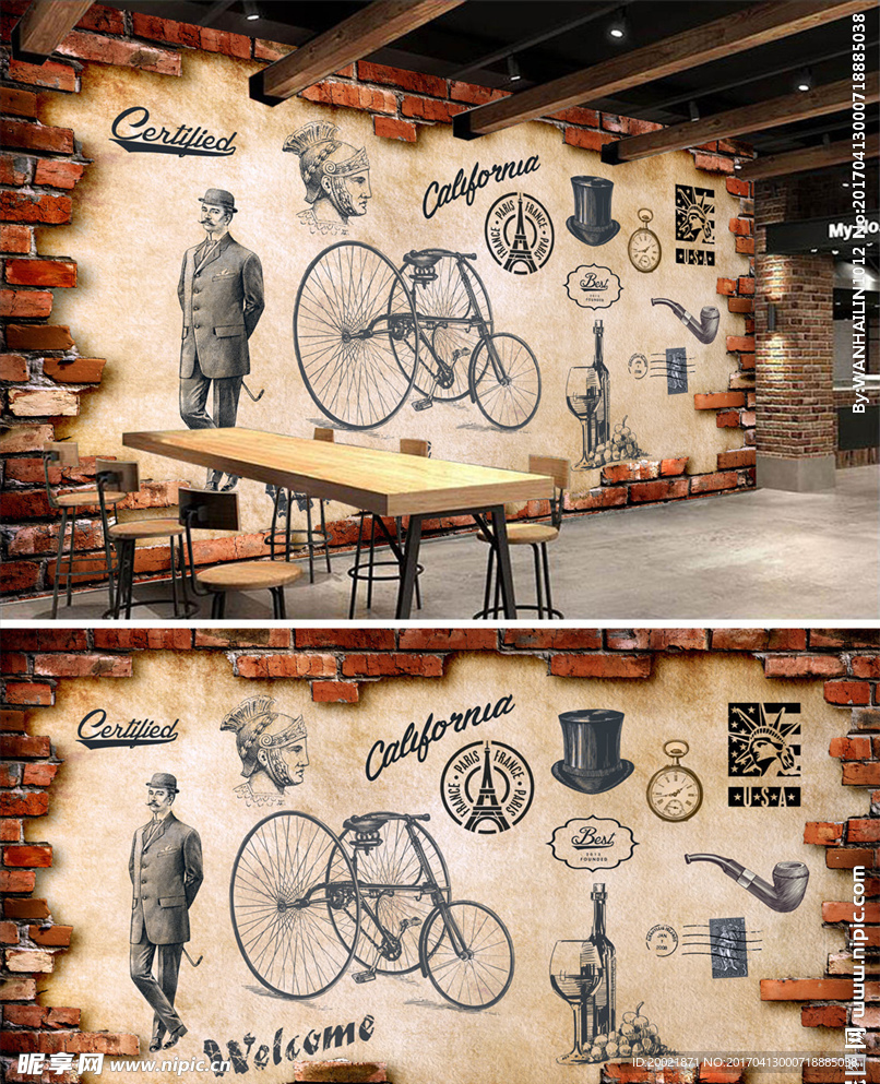 欧美餐厅酒吧装饰画背景墙