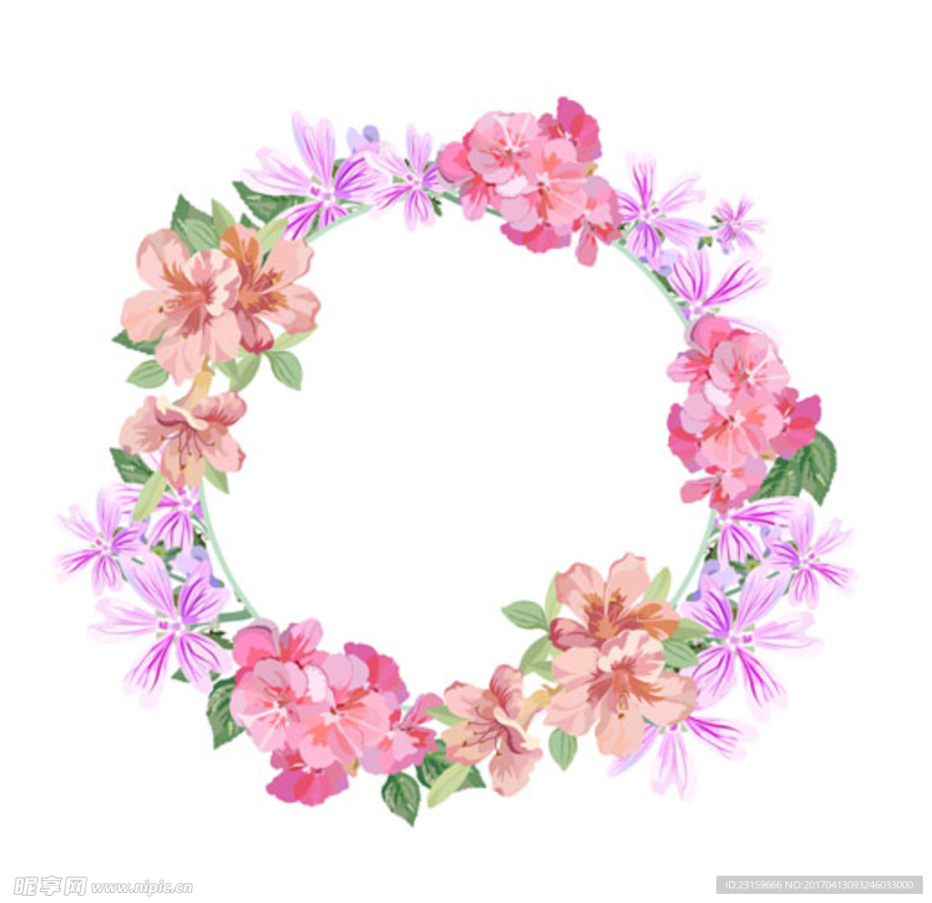 手绘春季花卉花环