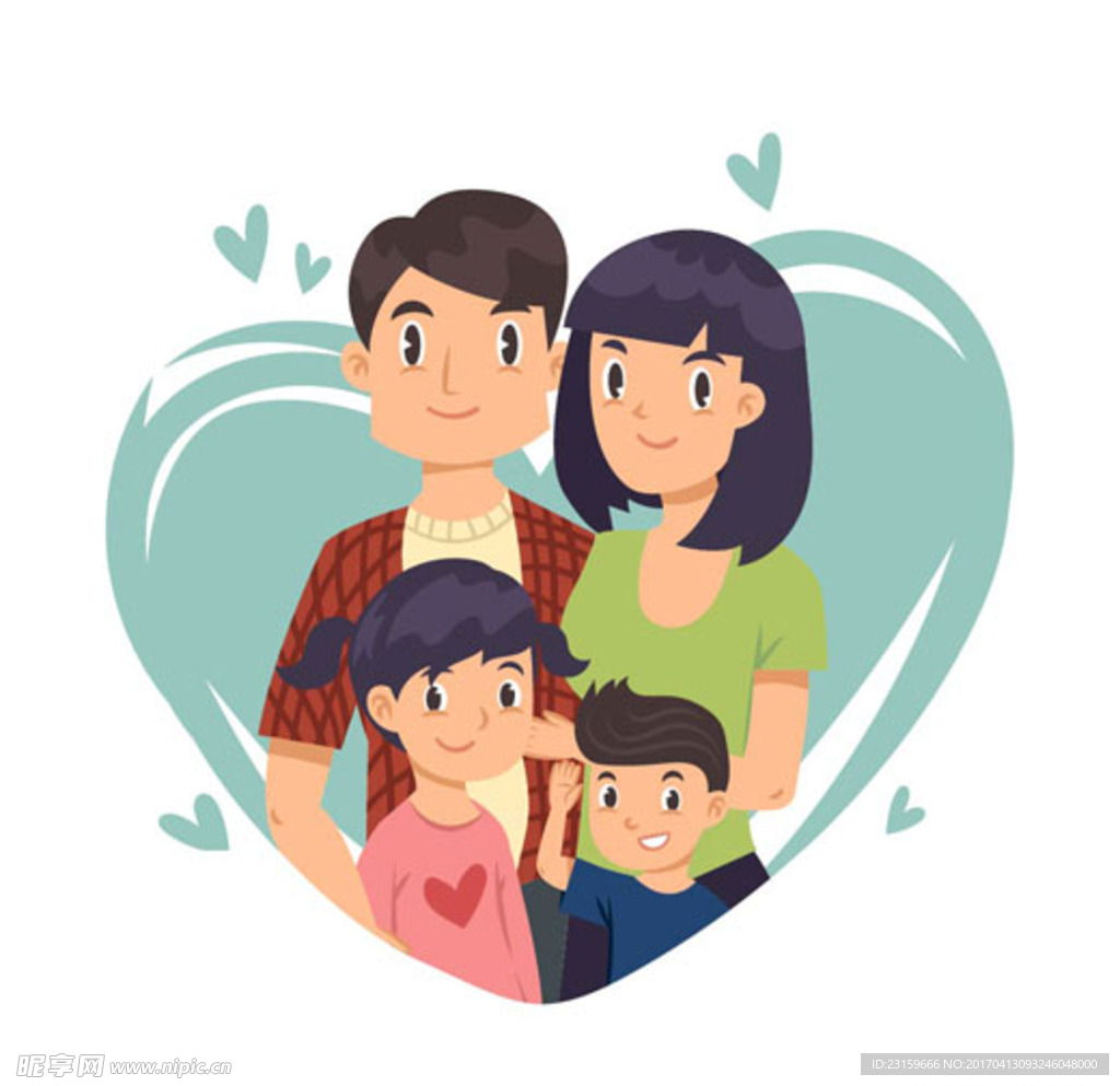 卡通二胎二孩幸福家庭插图