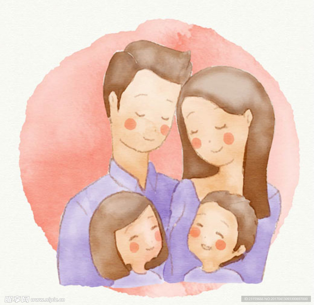 水彩二胎二孩幸福家庭插图