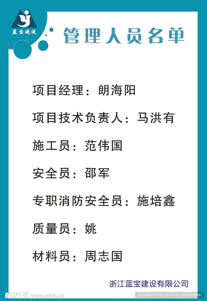 管理人员名单