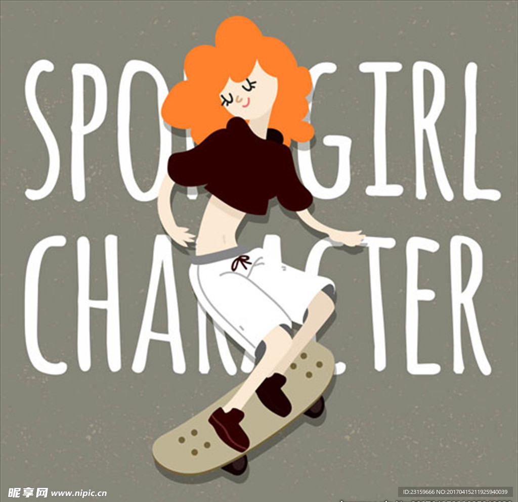 卡通滑滑板的女生海报