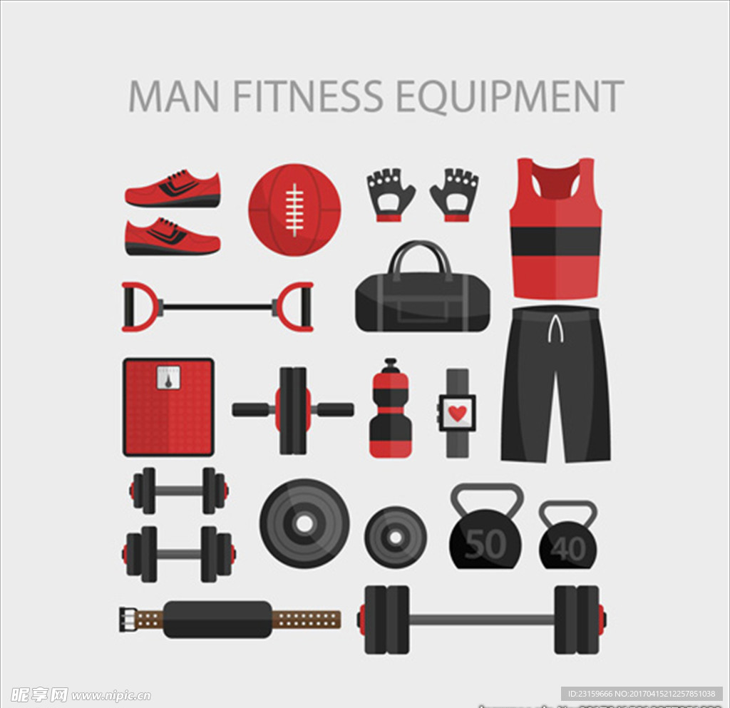 卡通男性健身器材元素集