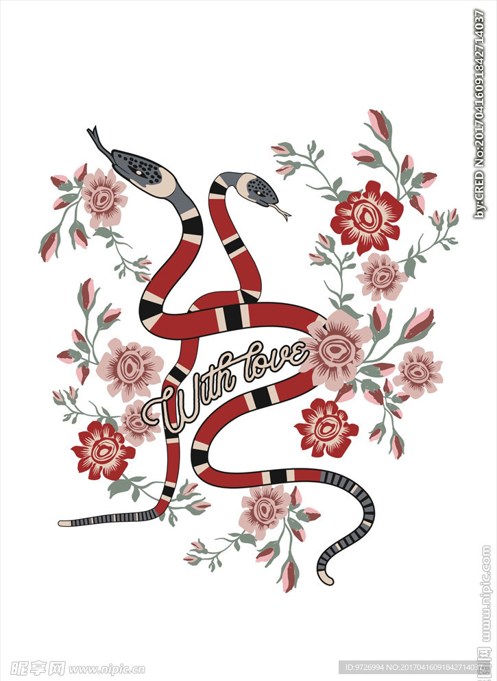 蛇与花朵矢量图