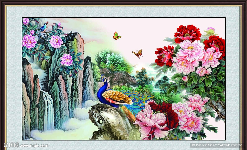 国画牡丹孔雀图