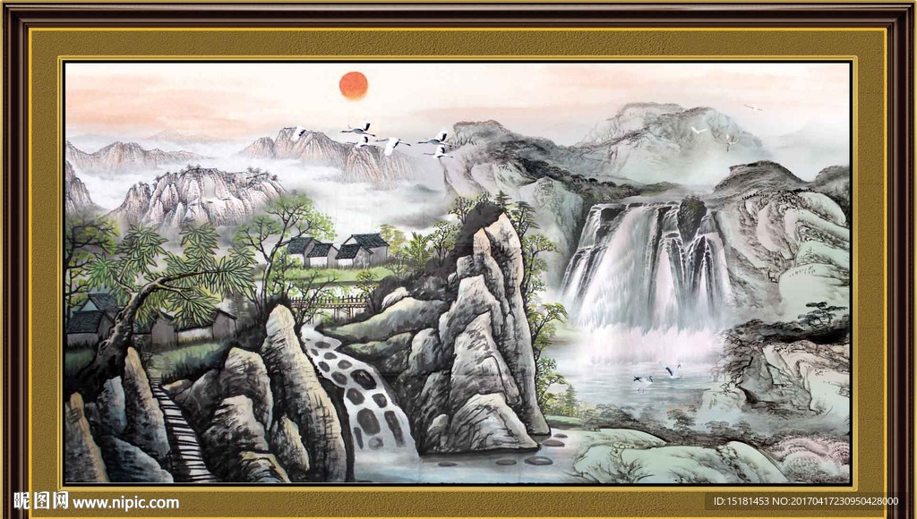 国画山水 旭日东升