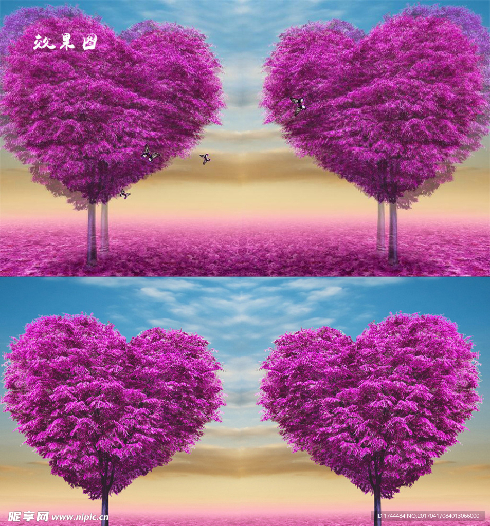 梦幻爱心树紫色背景高清视频