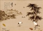 新中式国画松树仙鹤沙发背景墙