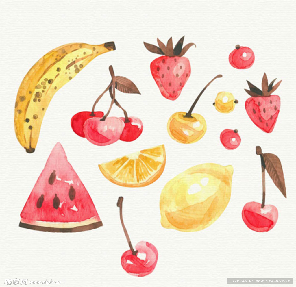 手绘水彩美味水果插图