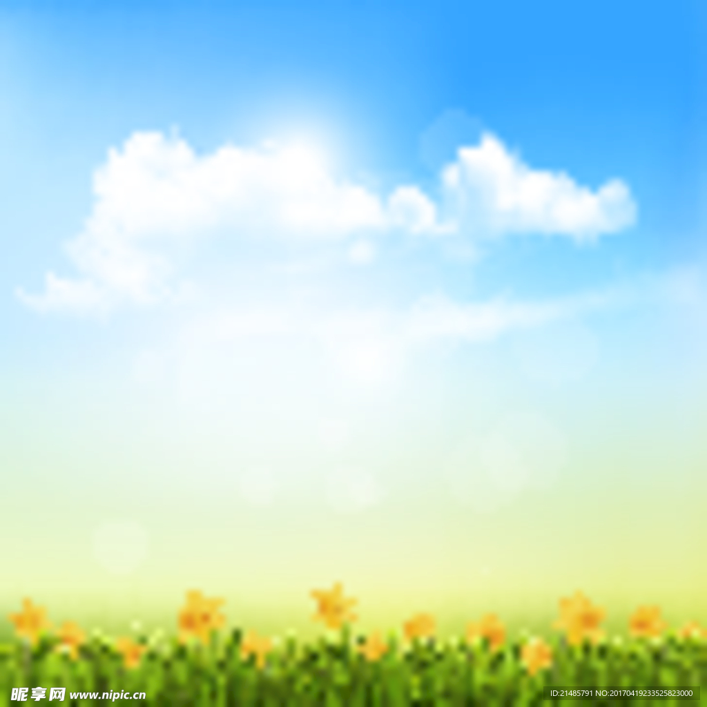 蓝色天空鲜花背景图片