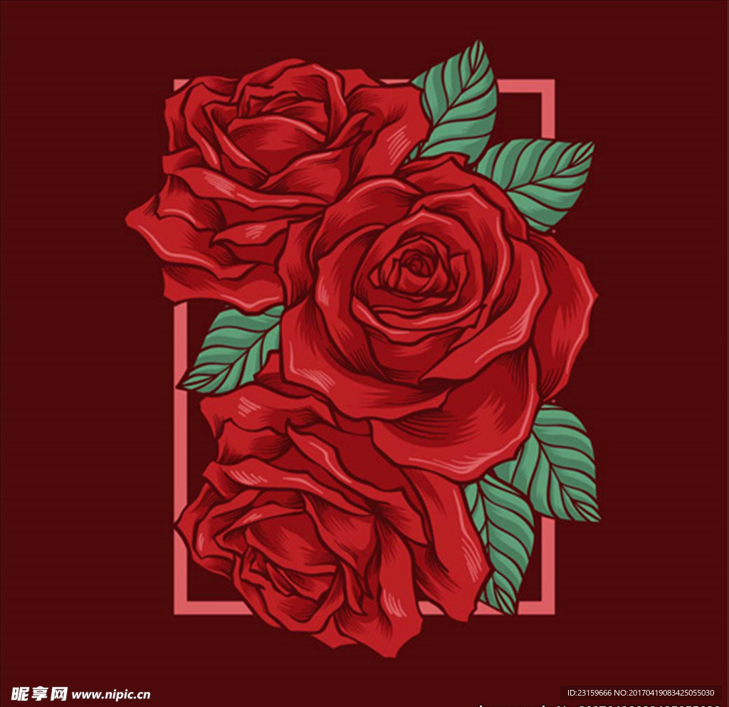 手绘情人节红色玫瑰