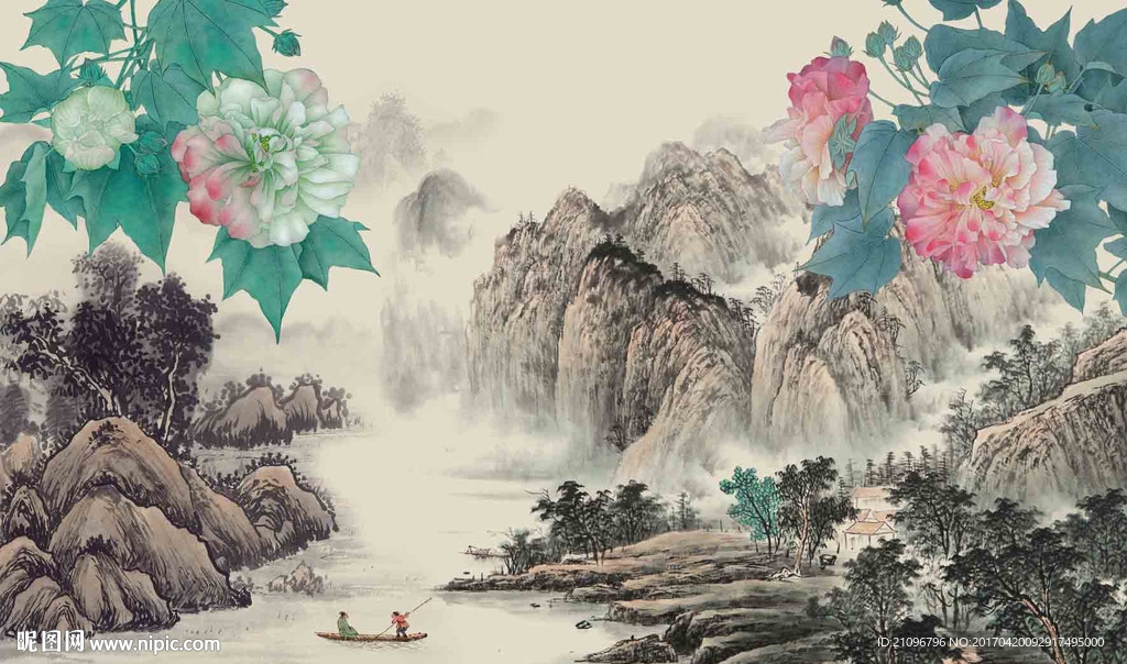 国画花鸟背景墙