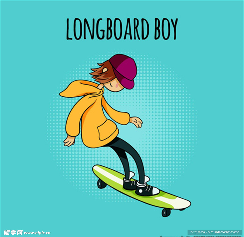卡通滑滑板的男生插图