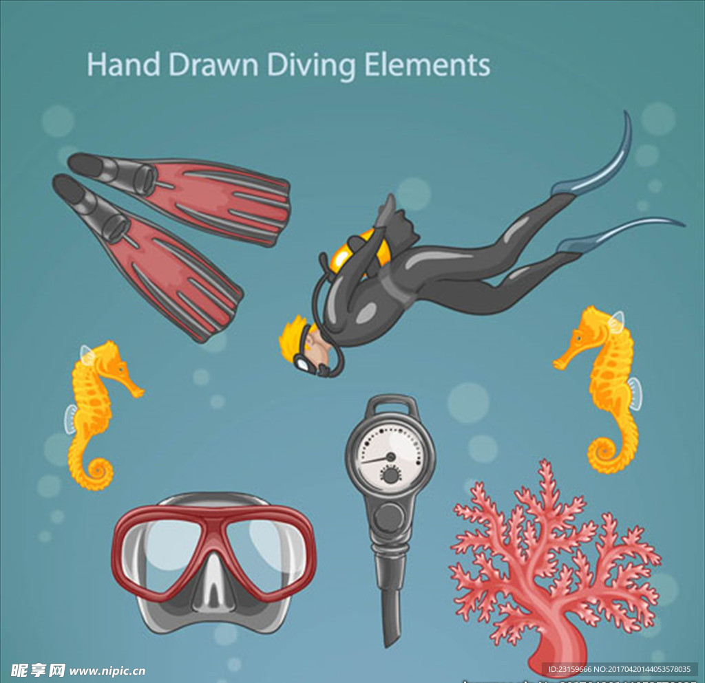 卡通潜水配件设计元素