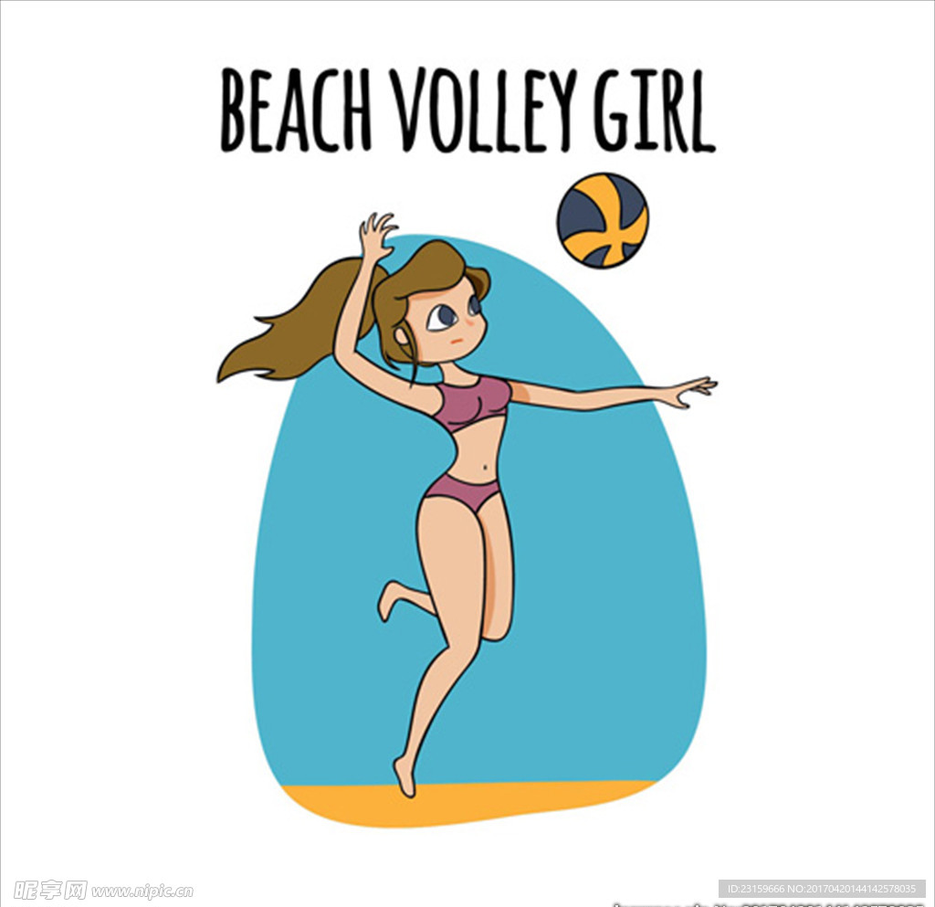 卡通打沙滩排球的女孩