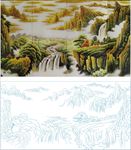 山水画艺术玻璃矢量图线条图