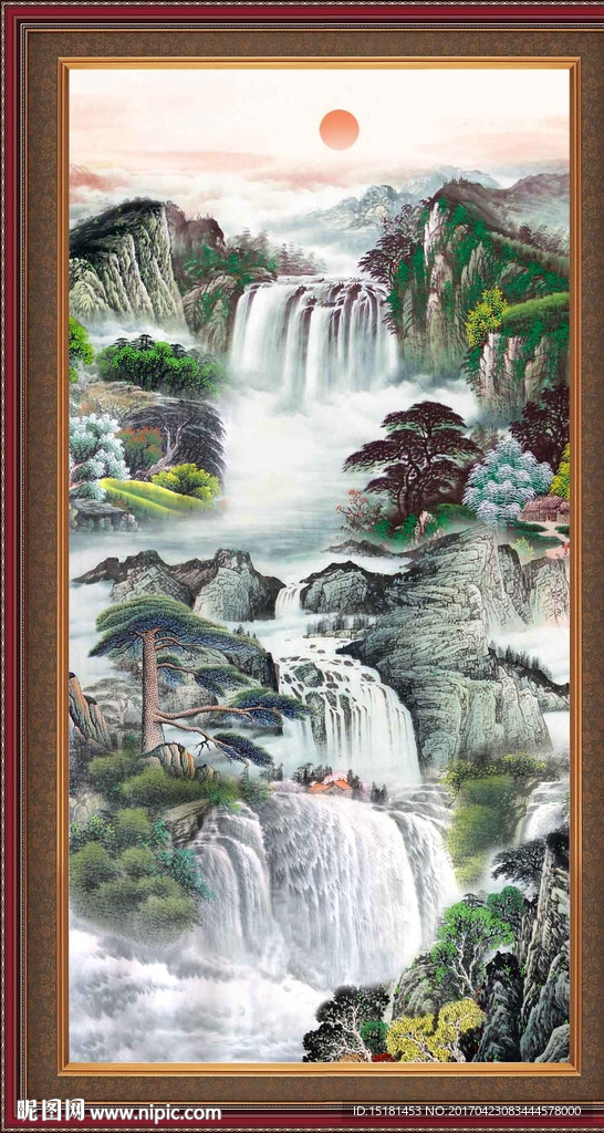 国画山水瀑布
