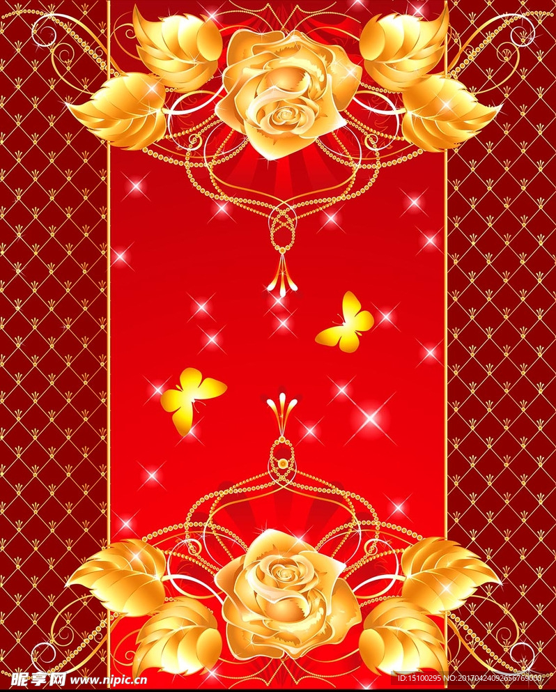 金色玫瑰花天花吊顶背景墙壁画