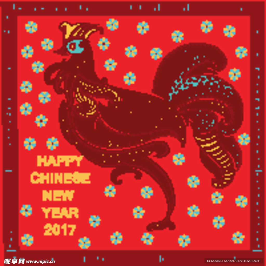 2017红色背景鸡年背景矢量素