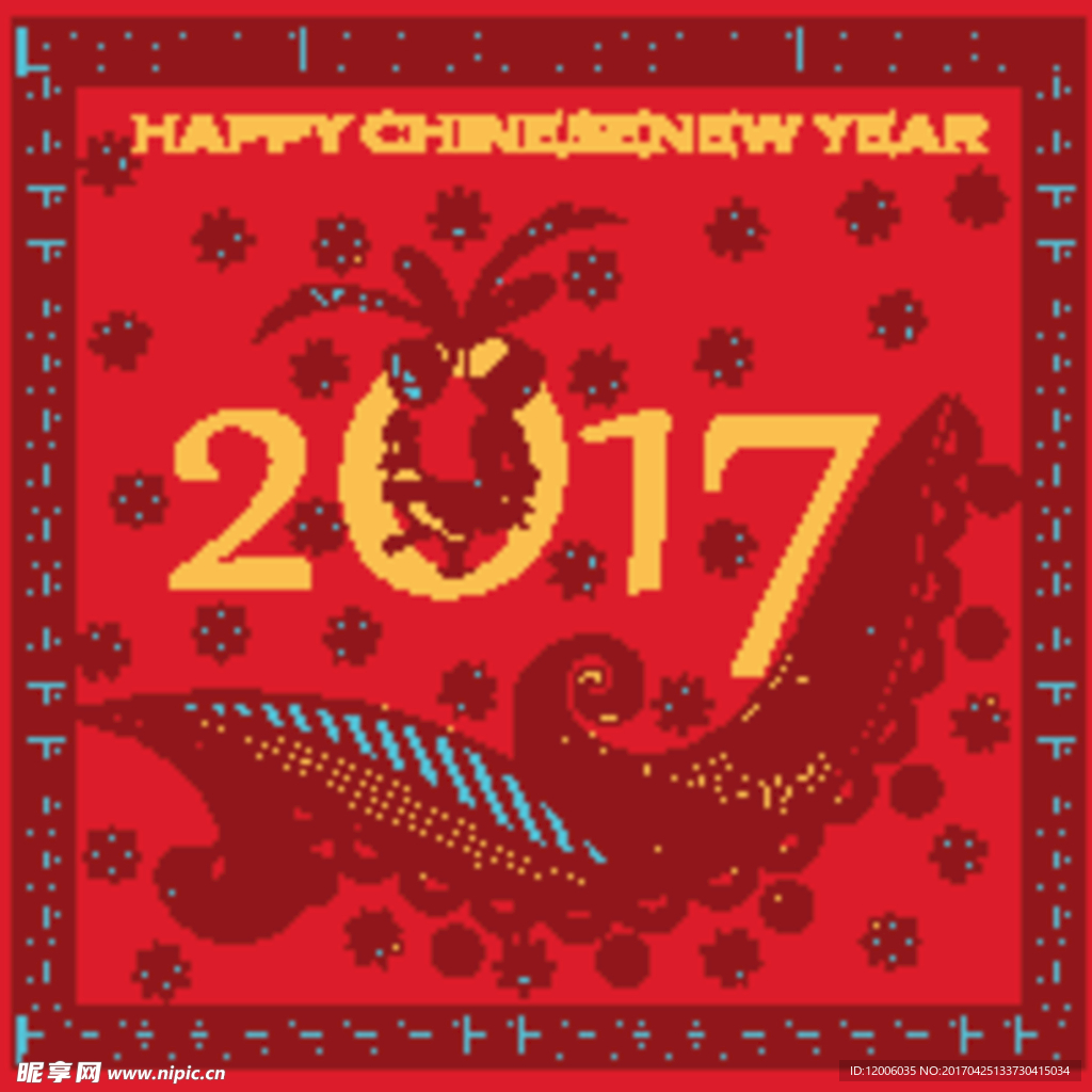 红色花纹背景2017新年矢量素