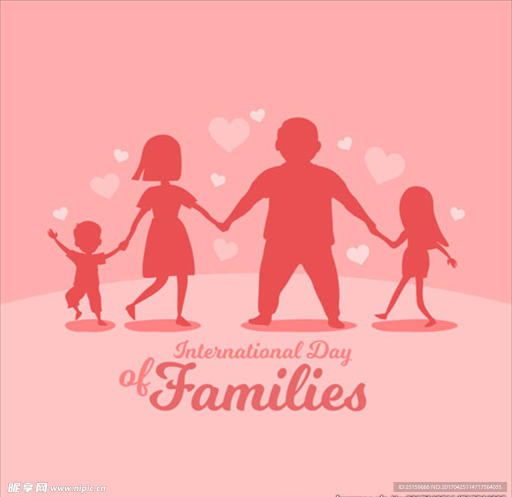 幸福二胎家庭剪影轮廓海报