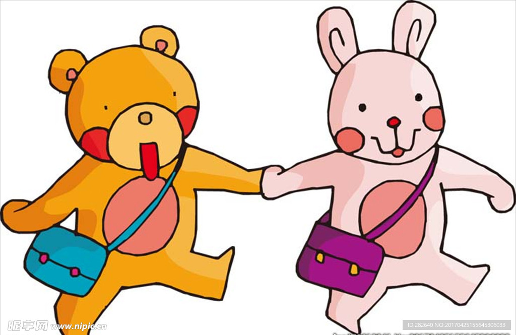 卡通矢量兔子和小学