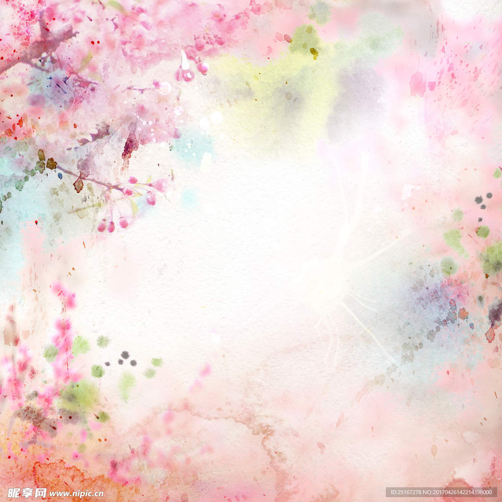 水彩桃花浪漫背景
