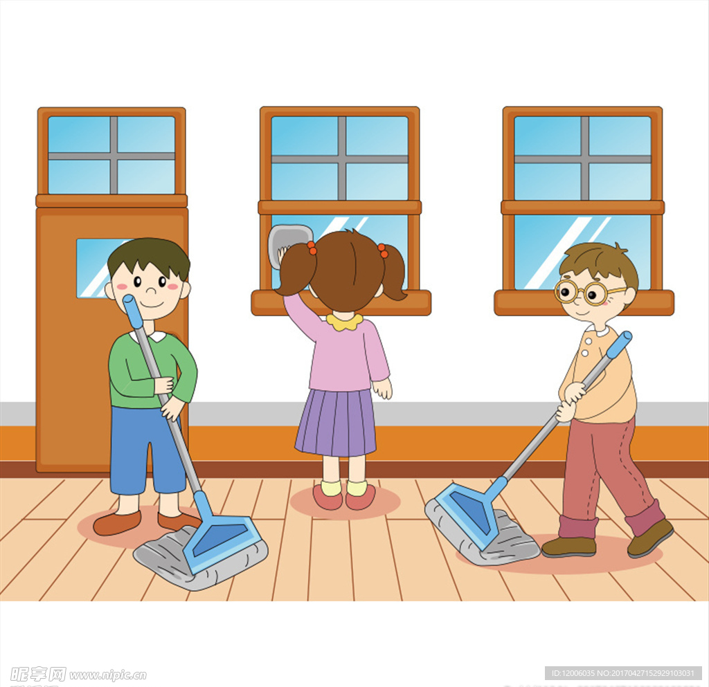 打扫卫生的小学生