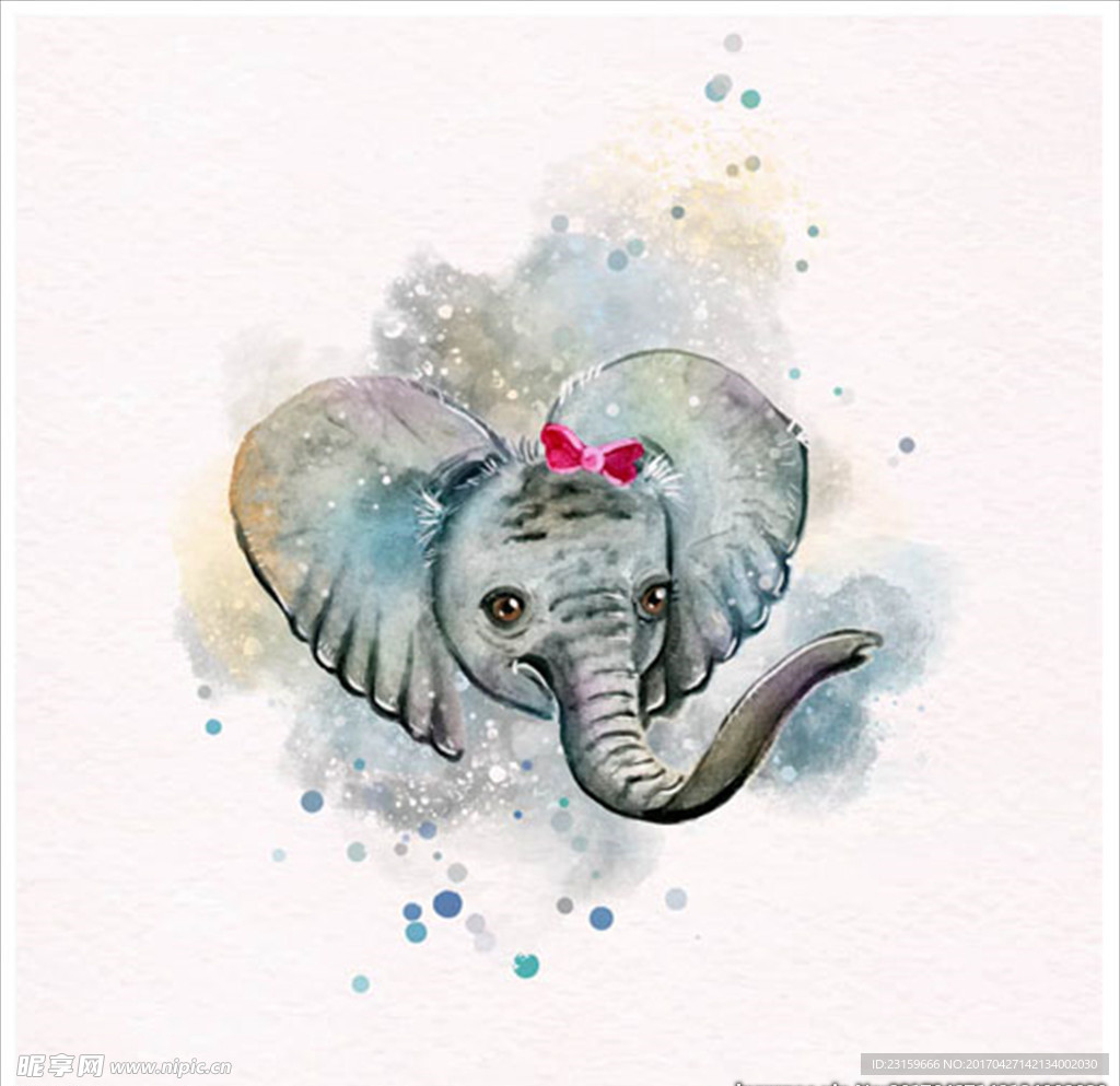 手绘水彩可爱的大象