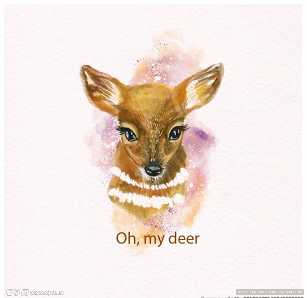 手绘水彩可爱的小鹿