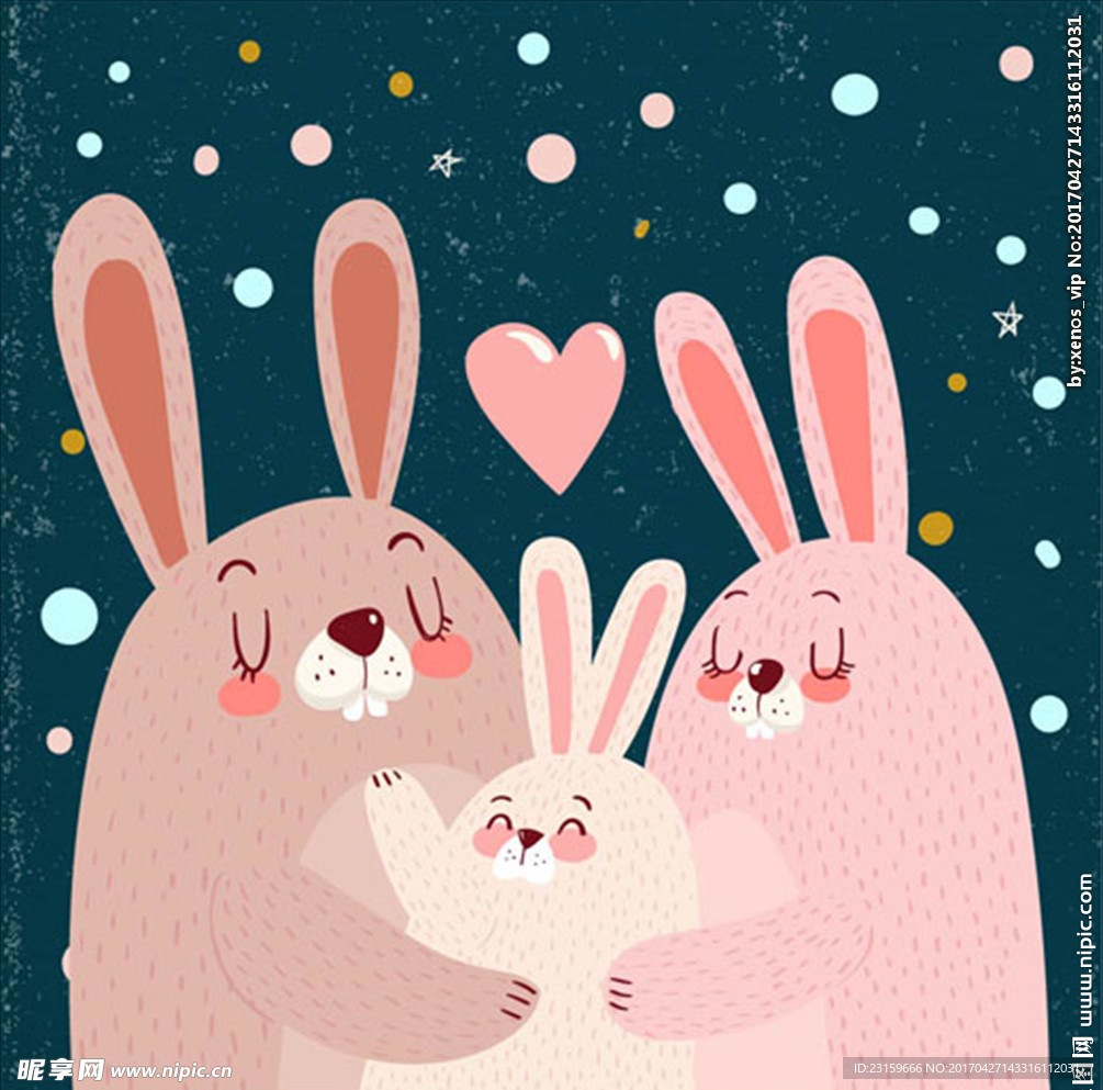 卡通兔子幸福家庭海报