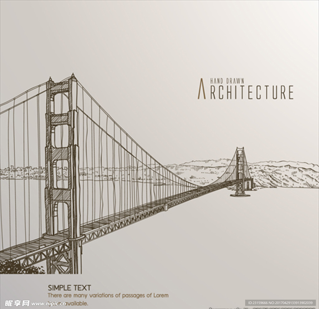 手绘美国旧金山大桥插图