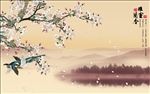 雅舍兰香山水喜鹊国画电视背景墙