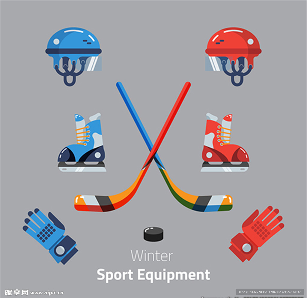 卡通冰球运动员配件元素
