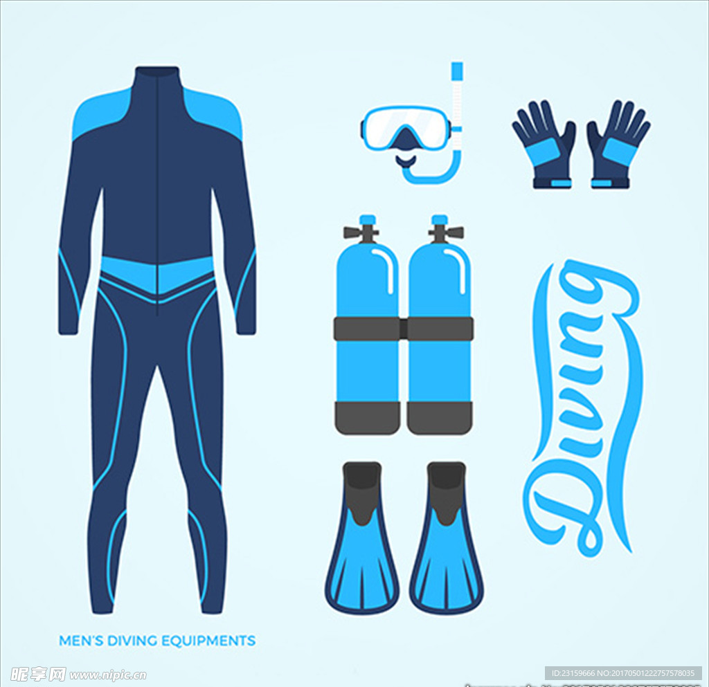 平面潜水运动用品元素