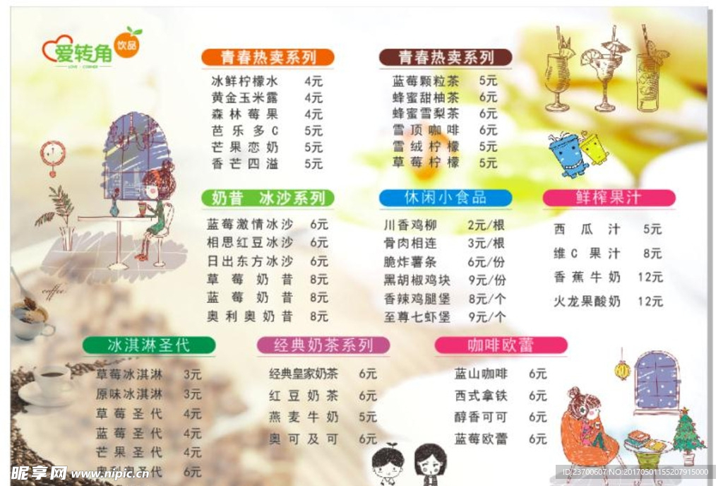 饮品店价目表