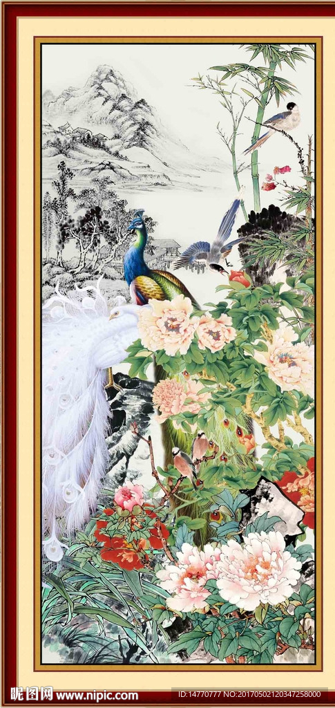 花开富贵孔雀
