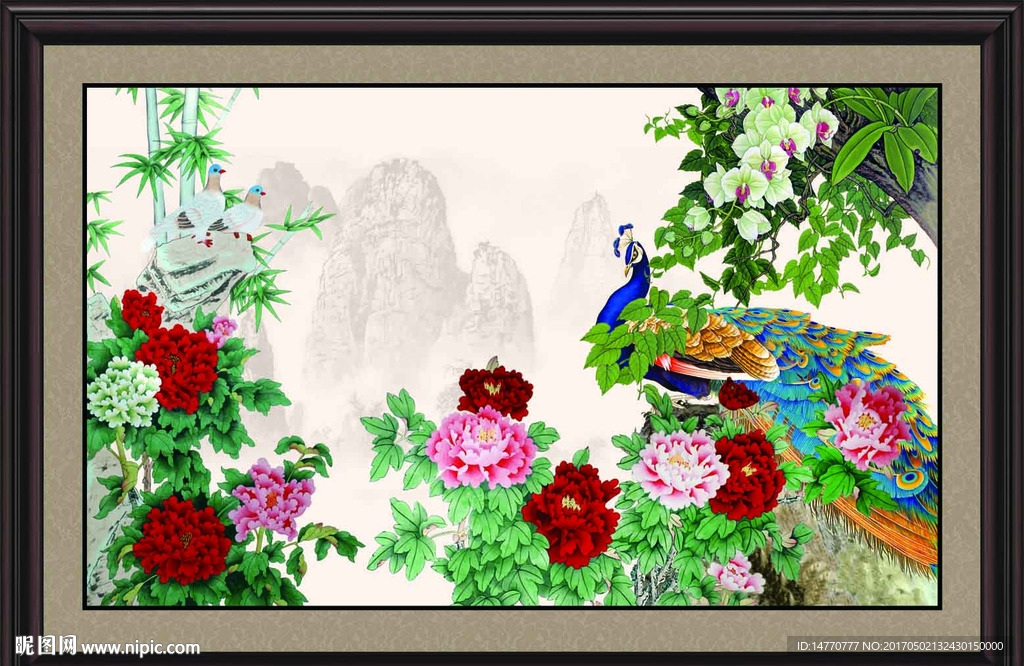 花开富贵孔雀