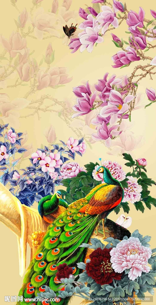 玄关花鸟孔雀