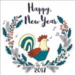 中国新年手绘花卉公鸡