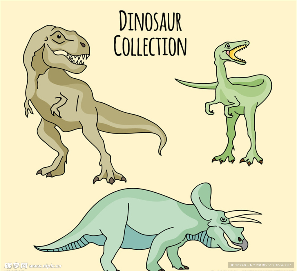 3款爬行类动物恐龙设计矢量素材