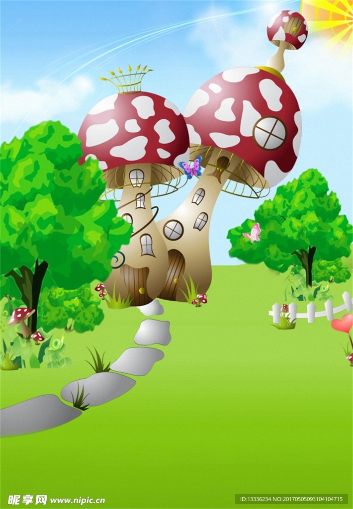 蘑菇城堡卡通儿童背景大图清晰