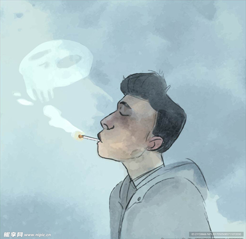 手绘水彩吸烟有害健康插图